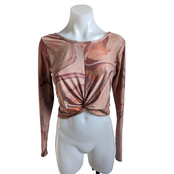 Beyond Yoga Medium Turn Inward Twisted Front Crop Jersey Top Brown Long Sleeves - Picture 1 of 12